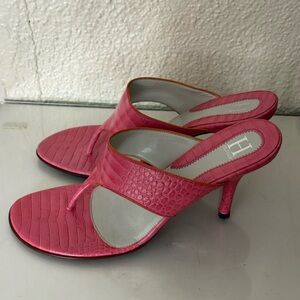 Vintage Y2K Tommy Hilfiger H line pink croc print leather Heeled Sandals size6.5